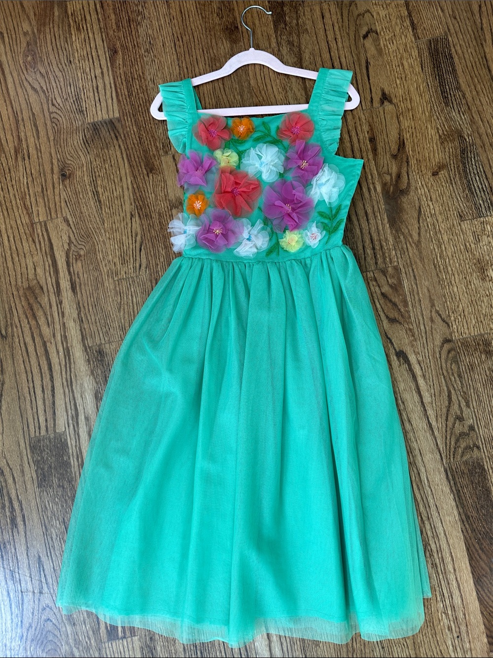 Mini Boden Green Floral Appliqué Tulle Dress